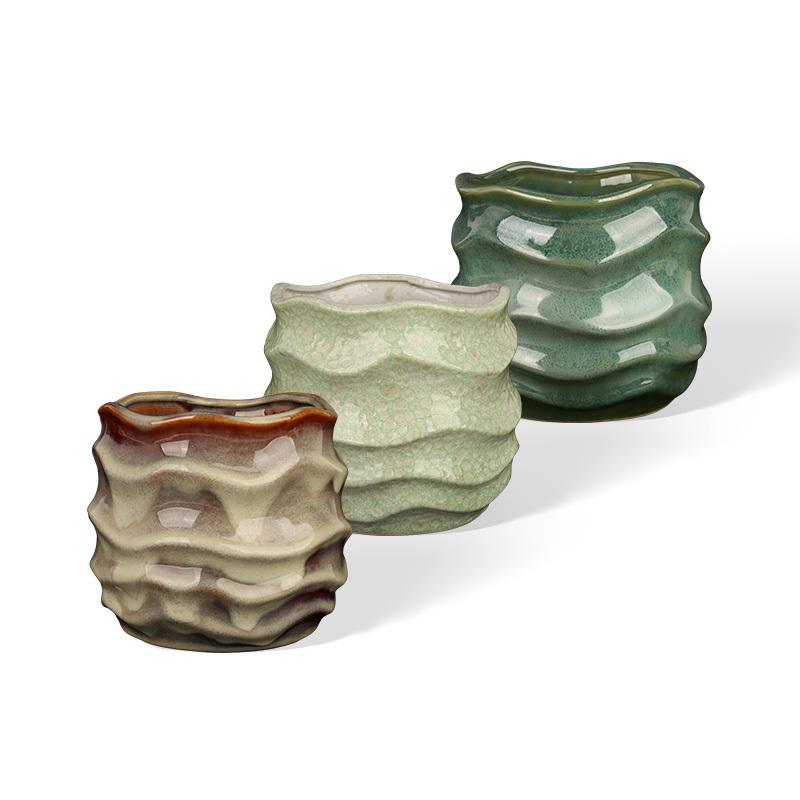 Wholesale ceramic flower pots with wavy patterns
