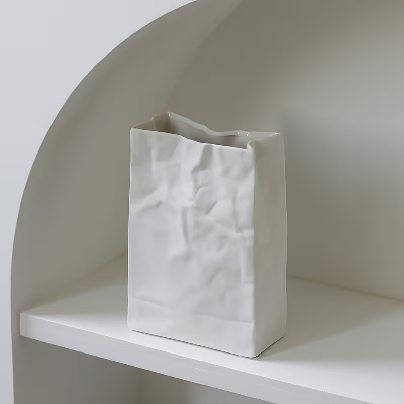Factory Wholesale paper bag shaped minimalist ceramic vase