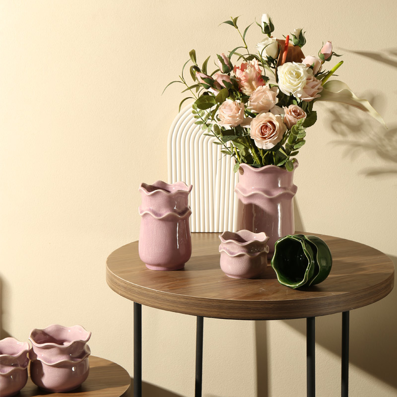 Factory Wholesale Foggy Wave Petal Ceramic Vase