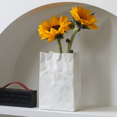 Factory Wholesale paper bag shaped minimalist ceramic vase