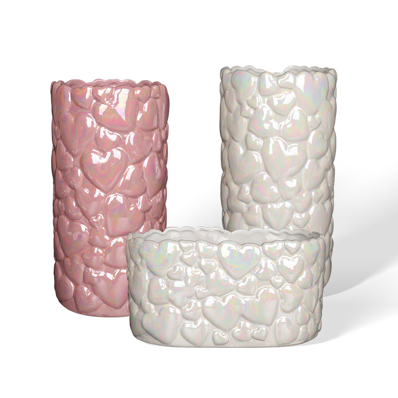 Factory Wholesale Sweet Dollar Air Love Relief Ceramic Flower Vase