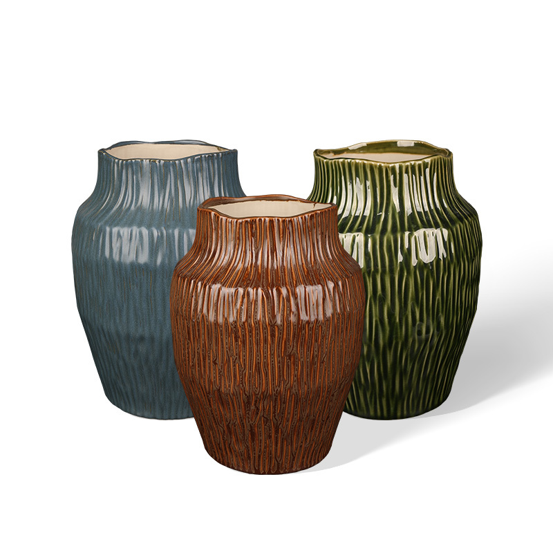 Factory Wholesale retro textured ceramic vases
