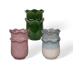 Factory Wholesale Foggy Wave Petal Ceramic Vase