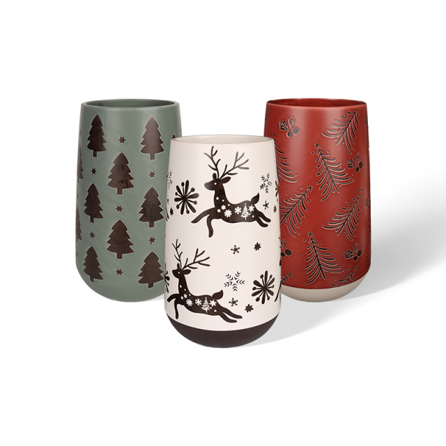 Wholesale Retro Christmas Ceramic Flower Pots with 3D Elements