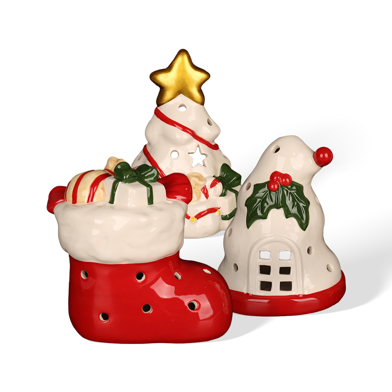 Wholesale ceramic candlesticks with hollow design for Christmas