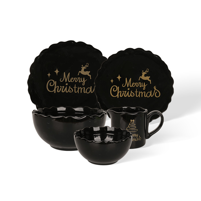 Wholesale Black and Gold Christmas Ceramic Tableware