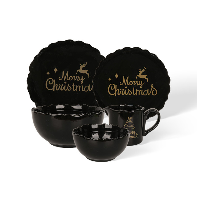 Wholesale Black and Gold Christmas Ceramic Tableware