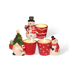 Wholesale Christmas ceramic candlestick with side ornaments