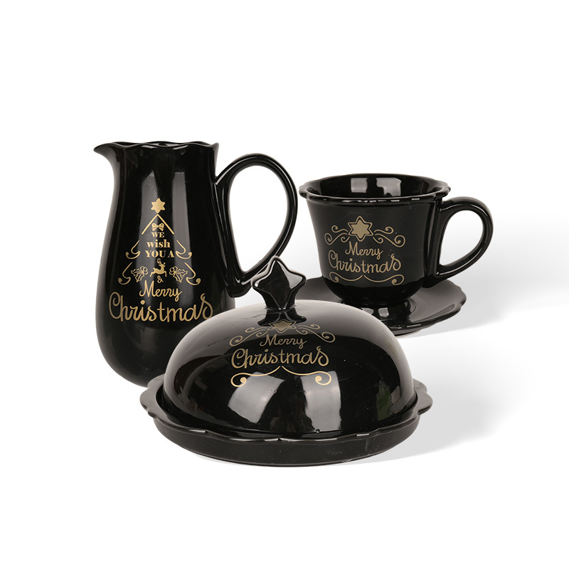 Wholesale Black and Gold Christmas Ceramic Tableware