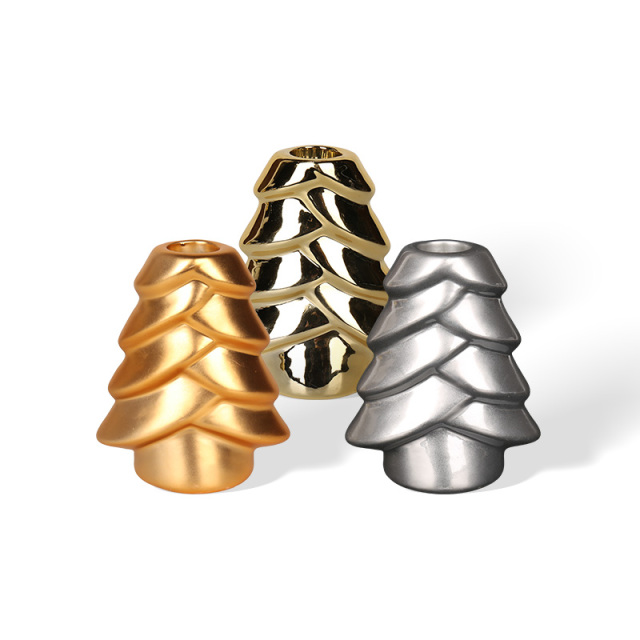 Wholesale gilded Christmas tree shaped ceramic candlestick
