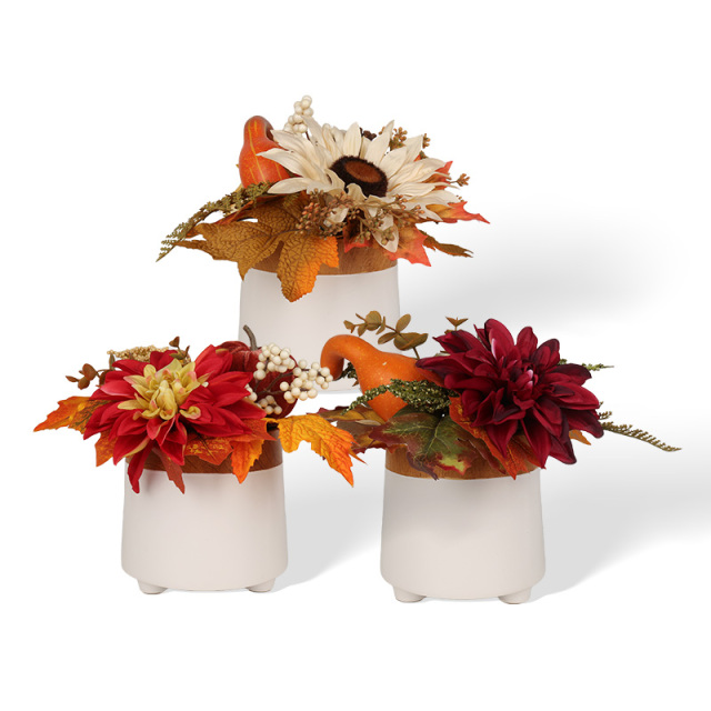 Wholesale Autumn and Winter Ceramic Flower Pots and Artificial Flower Arrangement