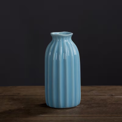 Wholesale Macaron Vertical Pattern Ceramic Small Flower Vase