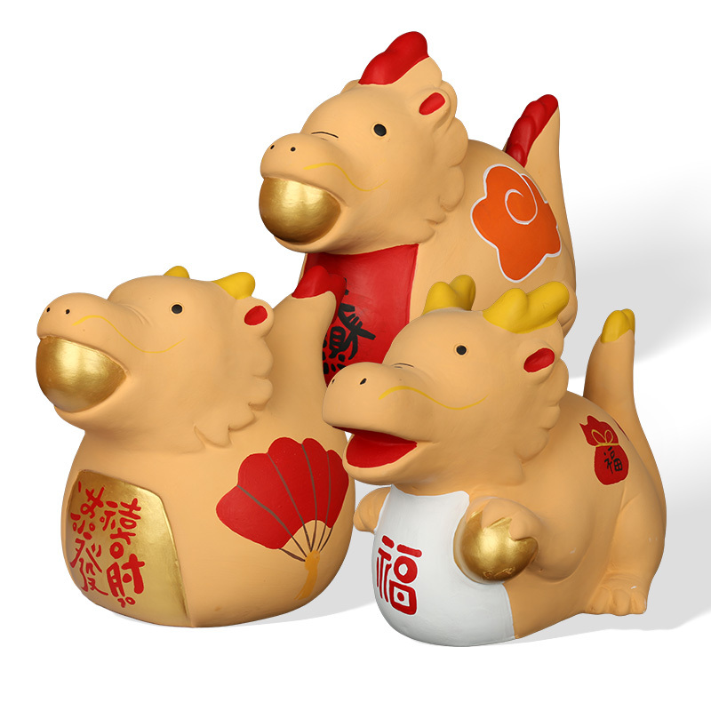 Wholesale fun and auspicious dragon ceramic figurines