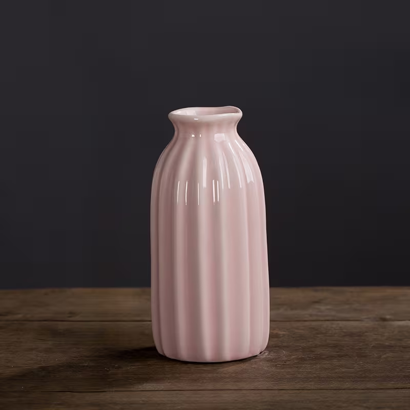 Wholesale Macaron Vertical Pattern Ceramic Small Flower Vase