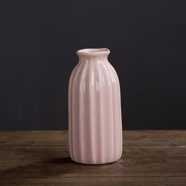 Wholesale Macaron Vertical Pattern Ceramic Small Flower Vase