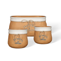 Wholesale Ceramic flower pot with bow tie and cord stamp