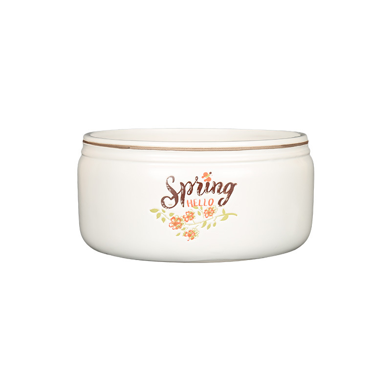 Wholesale Hello Spring! A ceramic flower pot with a floral print design.