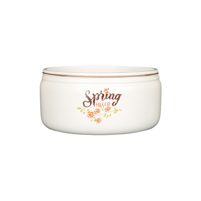 Wholesale Hello Spring! A ceramic flower pot with a floral print design.