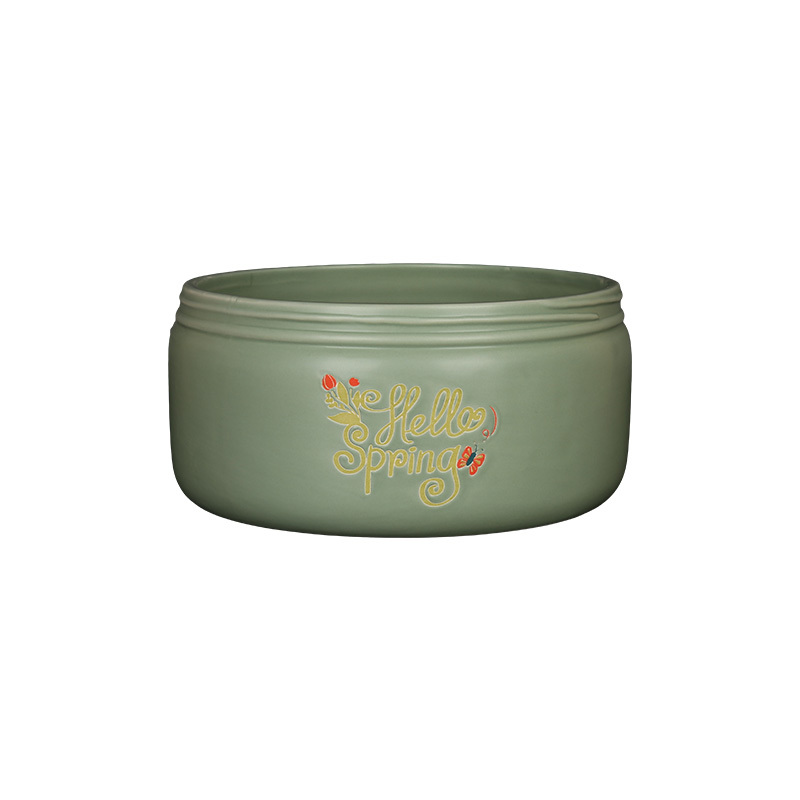 Wholesale Hello Spring! A ceramic flower pot with a floral print design.