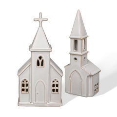 Wholesale retro church series ceramic hollow wind lamp ornaments