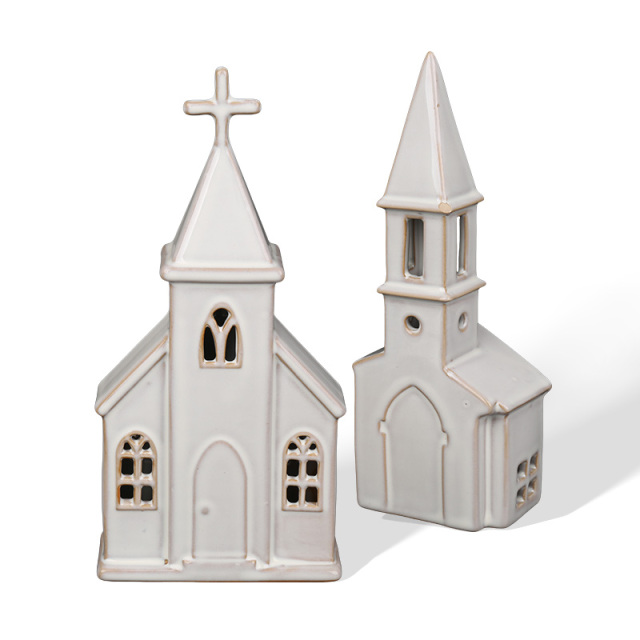 Wholesale retro church series ceramic hollow wind lamp ornaments