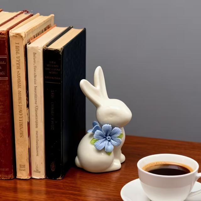 Wholesale Flower Pattern Rabbit 3D Piled Flower Ceramic Ornament