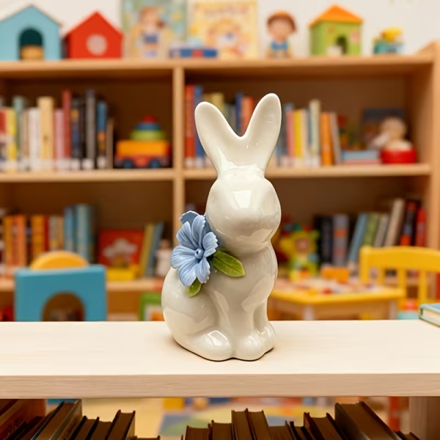 Wholesale Flower Pattern Rabbit 3D Piled Flower Ceramic Ornament