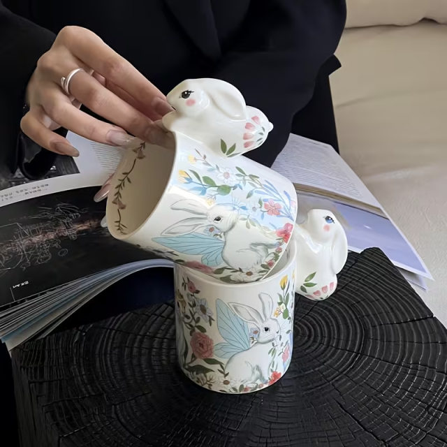 Wholesale Floral Rabbit Language Easter 3D Ceramic Cup