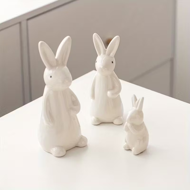 Wholesale Minimalist White Porcelain Rabbit Easter Ceramic Ornament