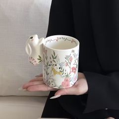 Wholesale Floral Rabbit Language Easter 3D Ceramic Cup