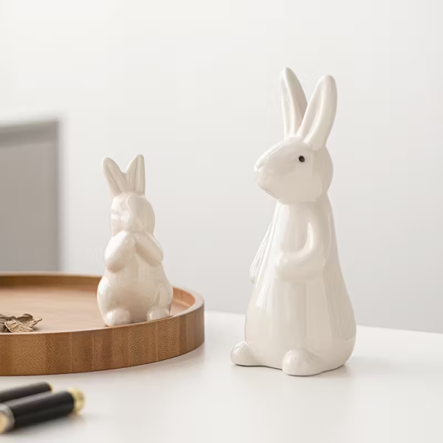 Wholesale Minimalist White Porcelain Rabbit Easter Ceramic Ornament