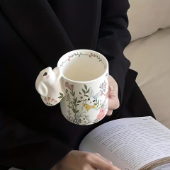 Wholesale Floral Rabbit Language Easter 3D Ceramic Cup