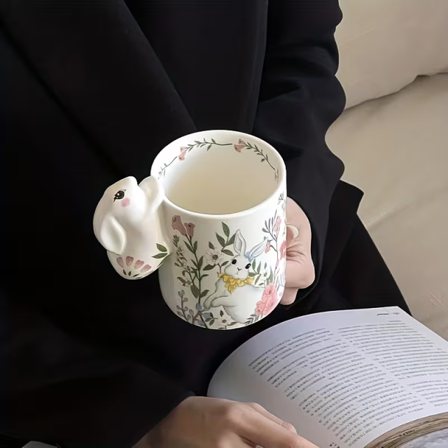 Wholesale Floral Rabbit Language Easter 3D Ceramic Cup