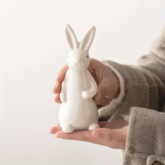 Wholesale Minimalist White Porcelain Rabbit Easter Ceramic Ornament