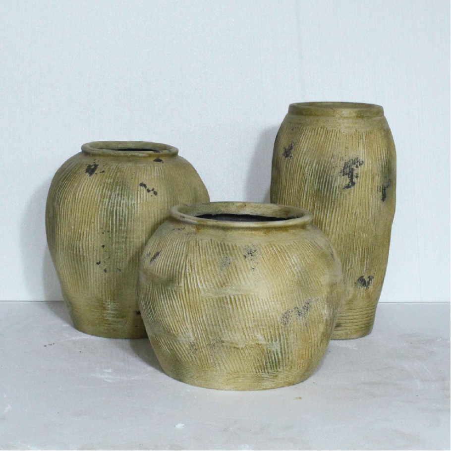 Wholesale grayish-blue vertical striped magnesium oxide flower pots
