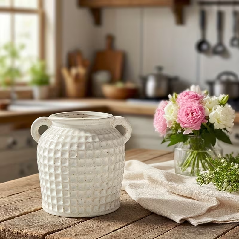 Wholesale Waffle Double-Eared Ceramic Vase