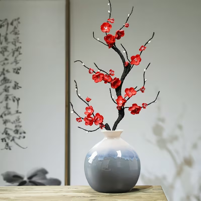 Wholesale New Chinese Style Vase with Glaze Flowing on Blue Gray