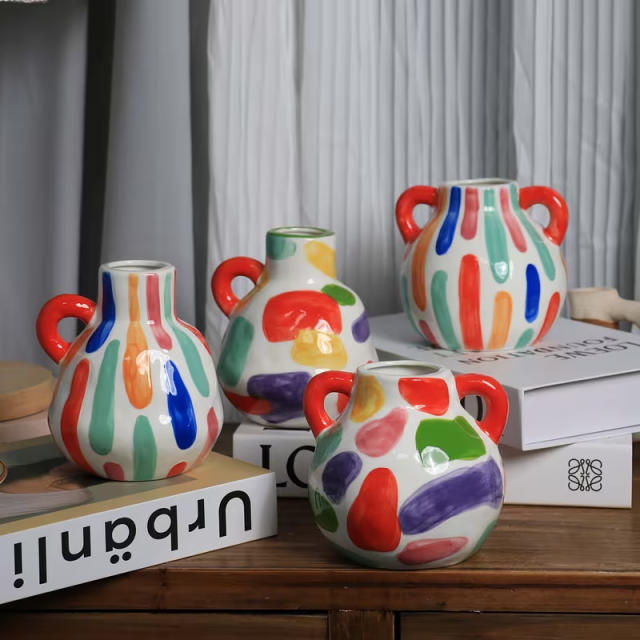 Wholesale Rainbow Graffiti Double-Eared Ceramic Flower Vase
