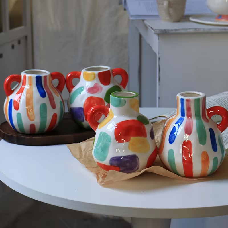 Wholesale Rainbow Graffiti Double-Eared Ceramic Flower Vase