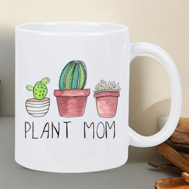 Wholesale green plant-printed Mother's Day ceramic mugs