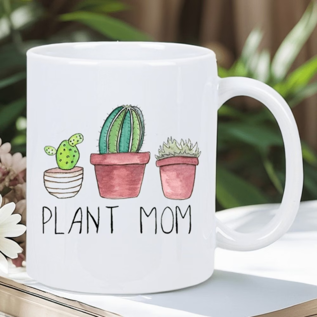 Wholesale green plant-printed Mother's Day ceramic mugs