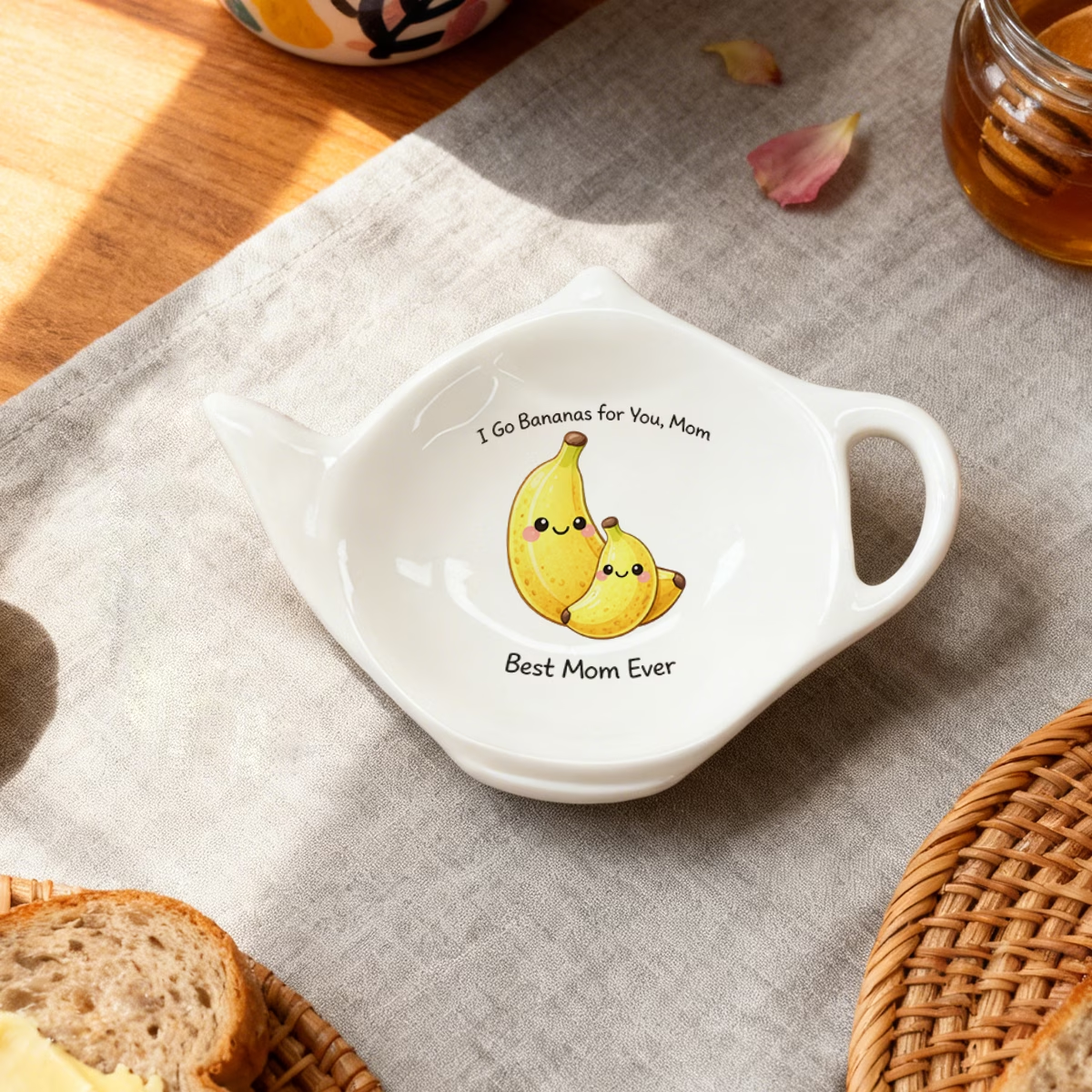 Wholesale Mother's Day Banana-Printed Teapot-Shaped Ceramic Spoon Holder