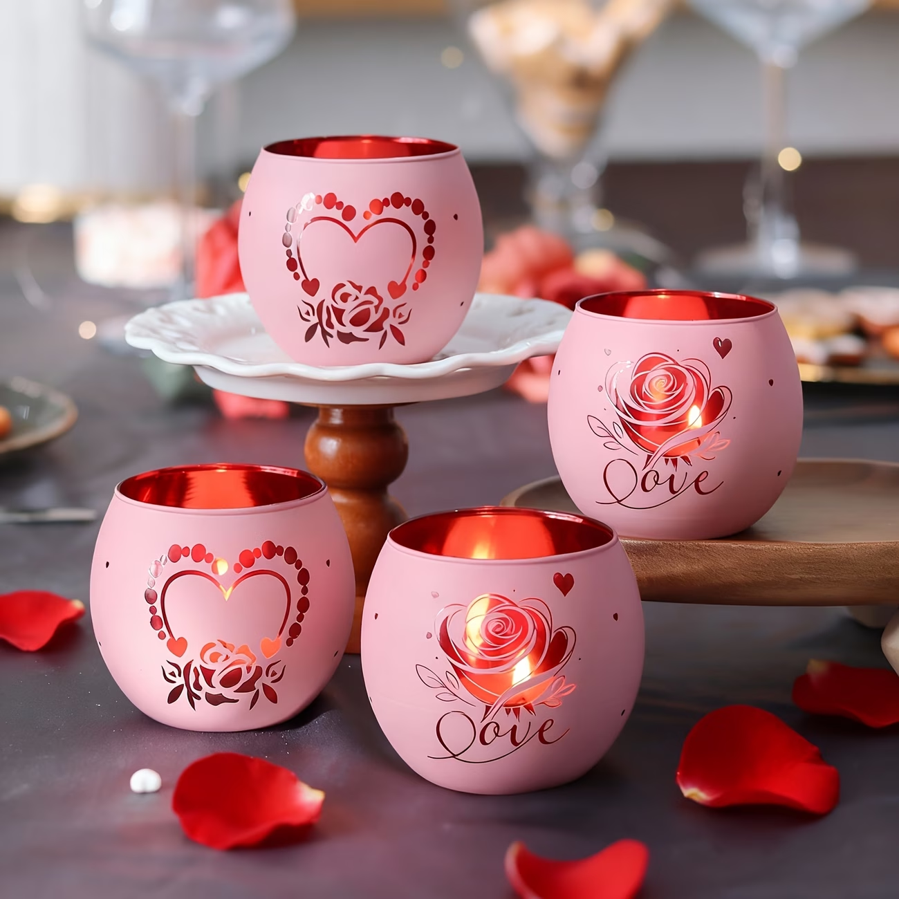 Wholesale Mother's Day Pink Roses and Heart-shaped Ceramic Candlesticks