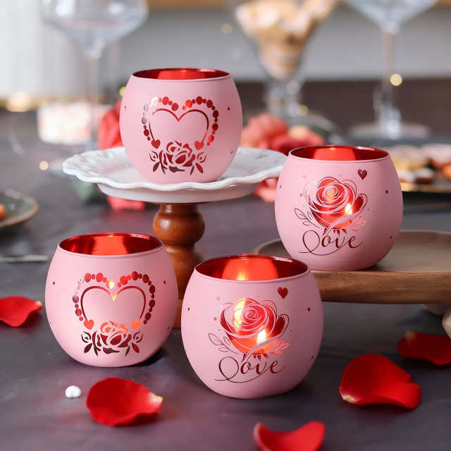 Wholesale Mother's Day Pink Roses and Heart-shaped Ceramic Candlesticks