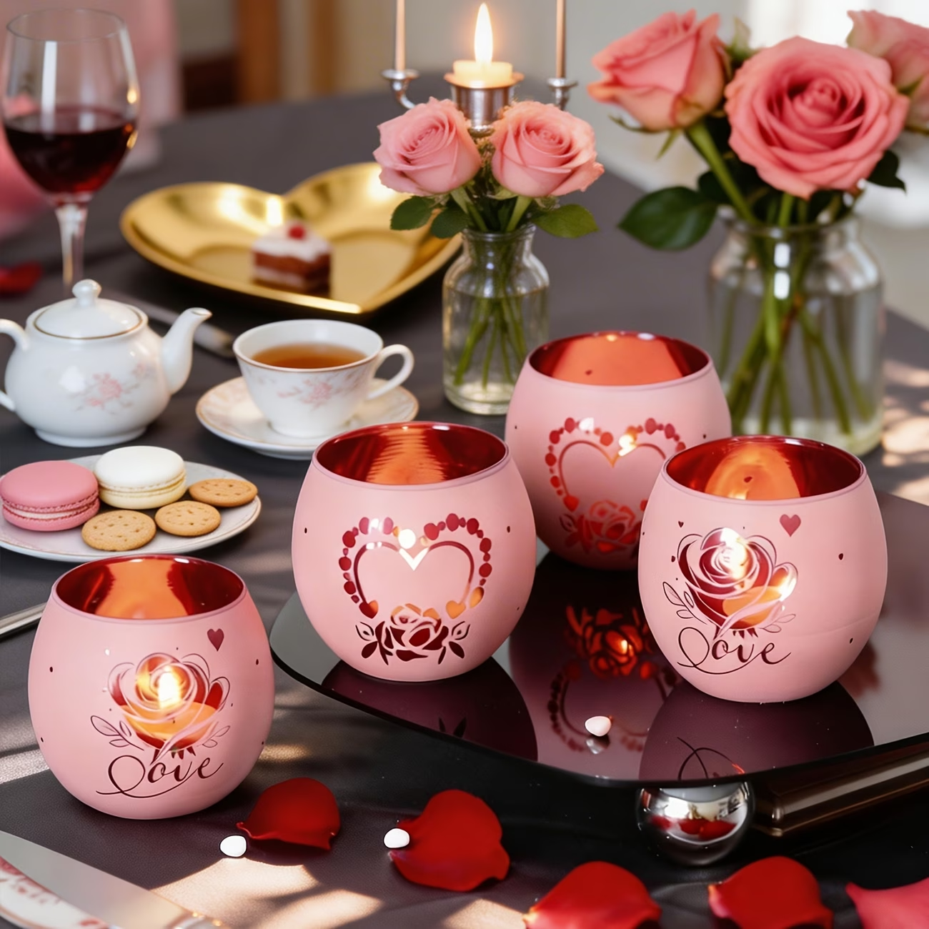 Wholesale Mother's Day Pink Roses and Heart-shaped Ceramic Candlesticks