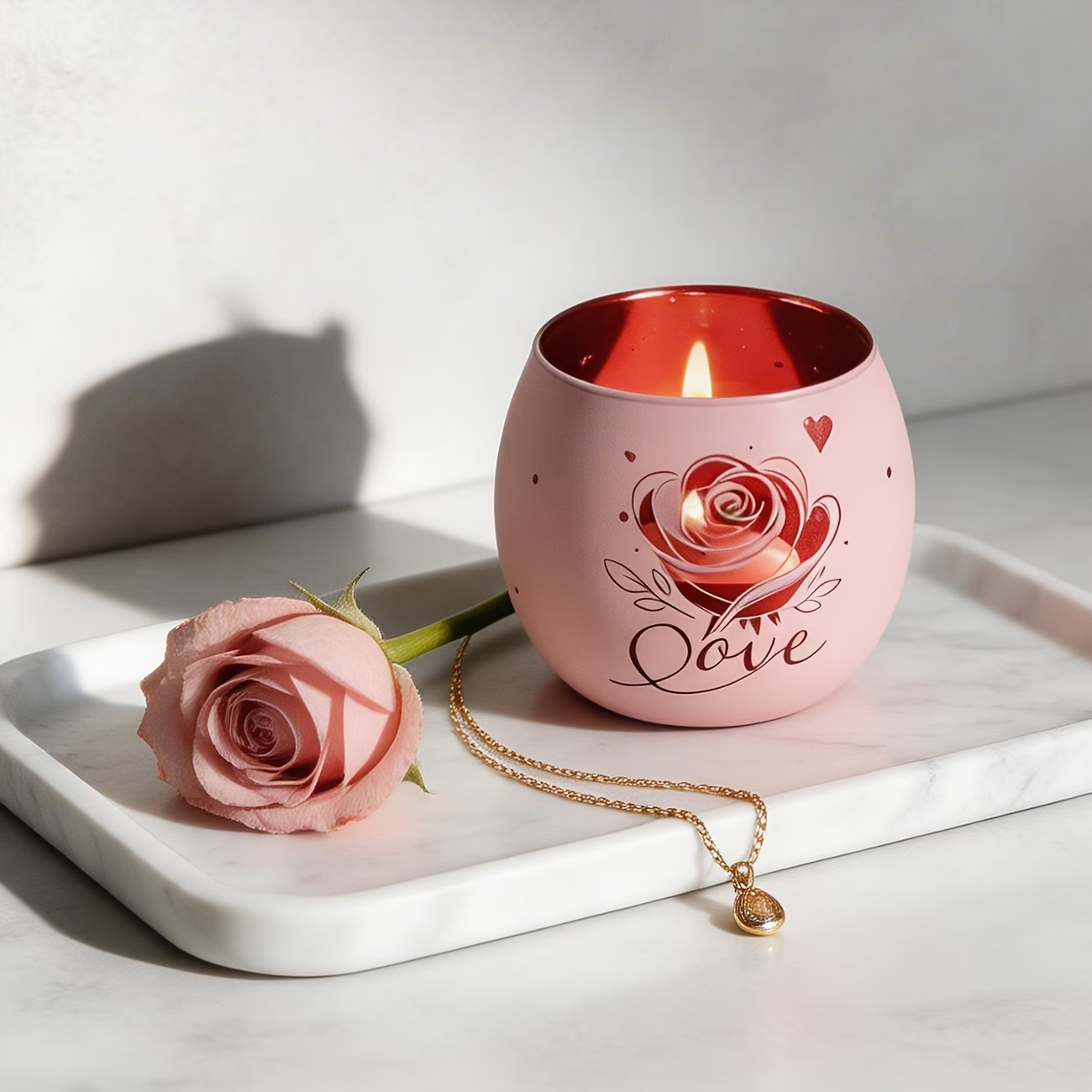 Wholesale Mother's Day Pink Roses and Heart-shaped Ceramic Candlesticks