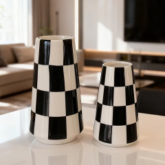 Wholesale black and white checkerboard ceramic vase