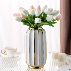 Wholesale Luxury Gold-plated Vertical-patterned Ceramic Vase