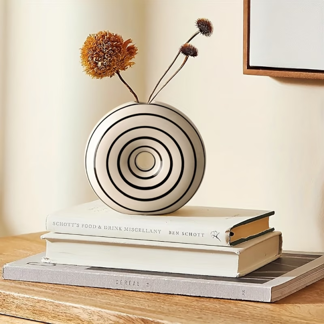 Wholesale donut-shaped concentric ceramic vase with floral design