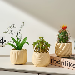 Wholesale cream-colored twisted-pattern ceramic flower pot